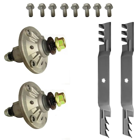 Aic Replacement Parts 42 Mower Deck Kit Spindles w/ Nut GY20454 Blades AM137328 Bolts GX20234 Fits JD GY20454TOOTHEDBLADES